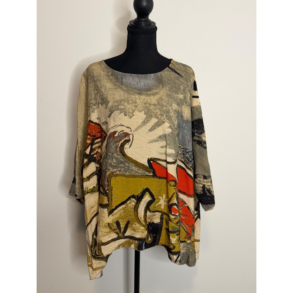 3potato Women's Lagenlook Abstract Art Print Oversized Tunic Top  S/M